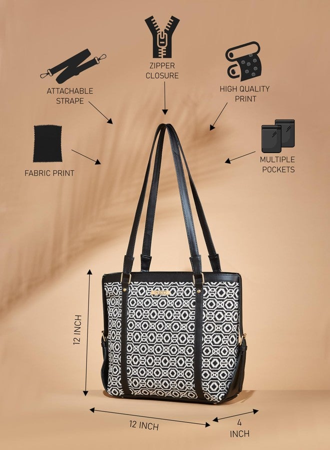 Fargo PU Canvas Women's Stylish Handbag (Black 1) - Image 3