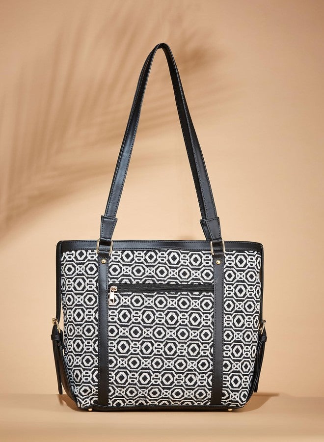 Fargo PU Canvas Women's Stylish Handbag (Black 1) - Image 5
