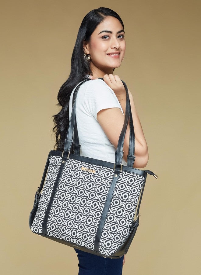 Fargo PU Canvas Women's Stylish Handbag (Black 1) - Image 2