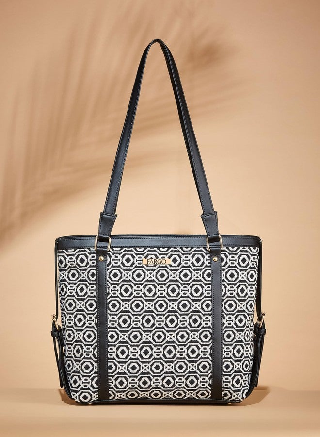 Fargo PU Canvas Women's Stylish Handbag (Black 1) - Image 4