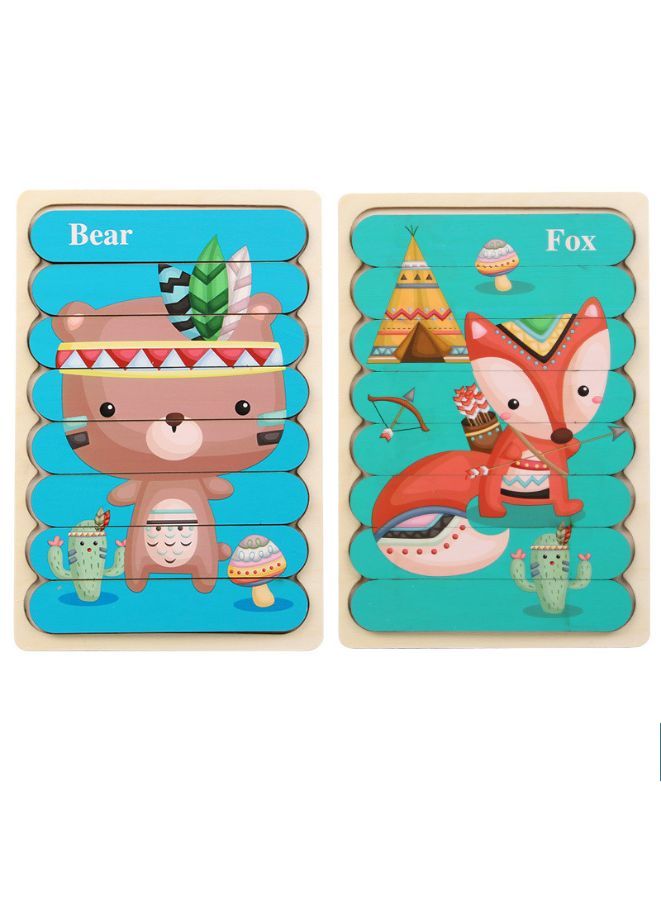 Wooden Toy 3D Double-sided Jigsaw Bar Puzzles Children’s Creative Story Stacking Matching Puzzle Early Educational Toys 1pcs - Image 1