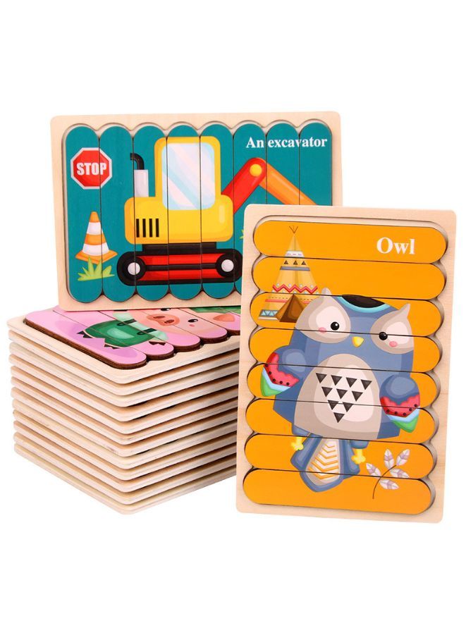 Wooden Toy 3D Double-sided Jigsaw Bar Puzzles Children’s Creative Story Stacking Matching Puzzle Early Educational Toys 1pcs - Image 4