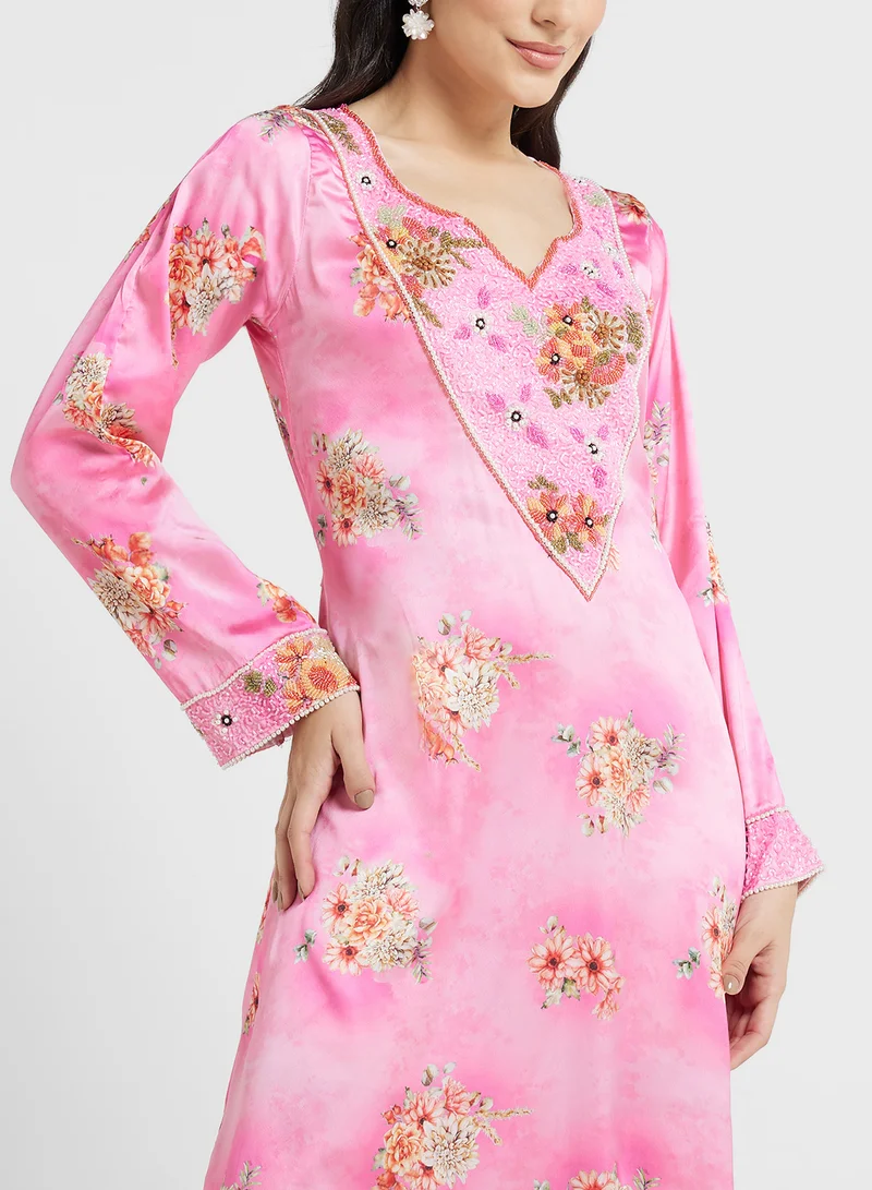 ARABIAN CLOSET Embellished Belted Jalabiya
