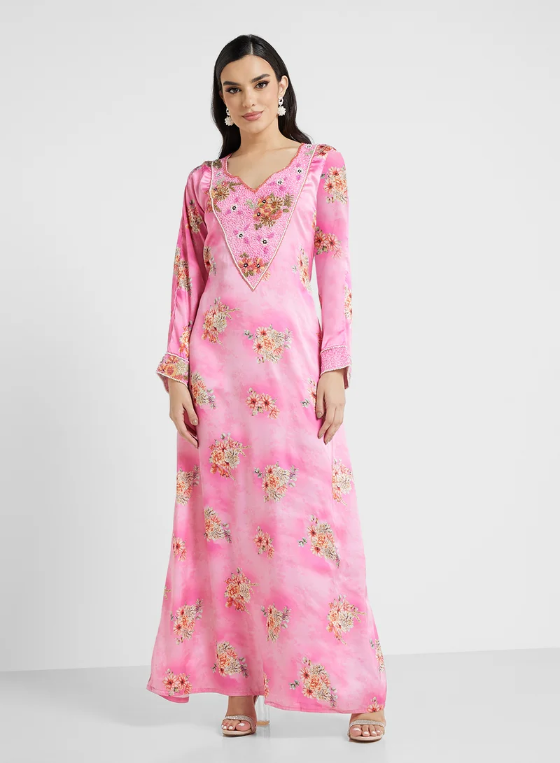 ARABIAN CLOSET Embellished Belted Jalabiya