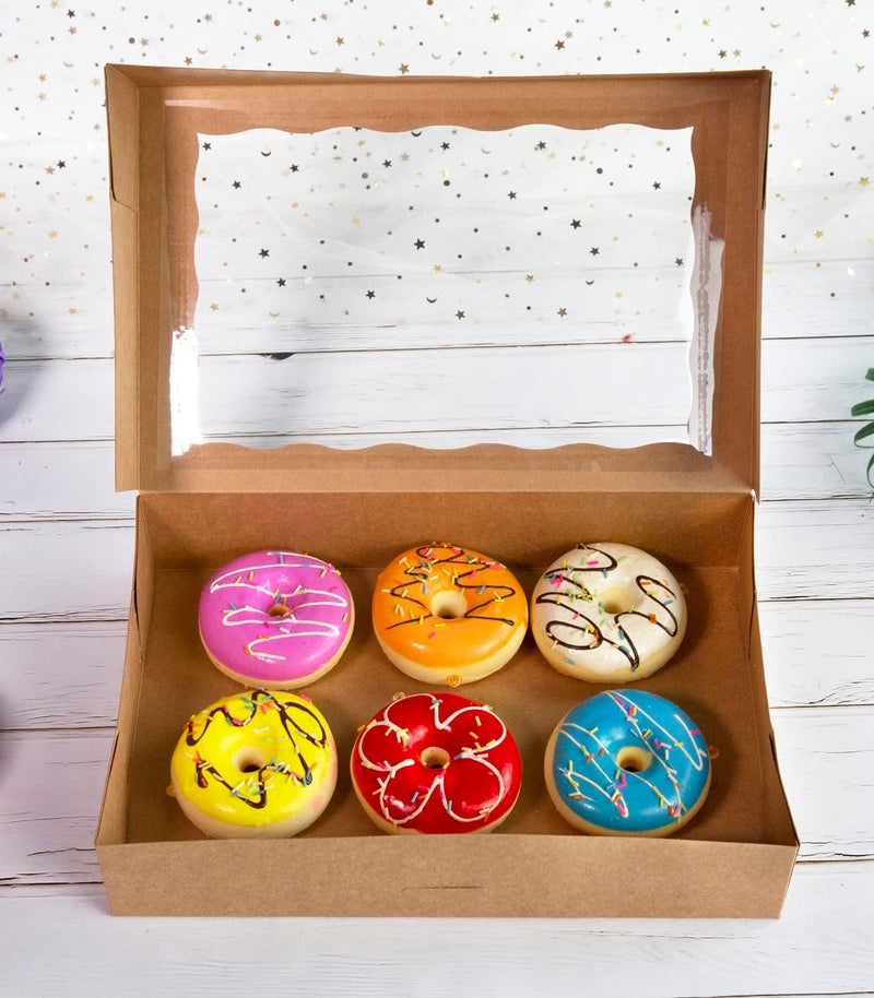 SOROO Brown Pastry Bakery Box 14x10x3inch,Large Donuts,Muffins,Cookies Boxes with PVC Window - Auto-Pop up Paper Box Nature Cardboard Take Out Container,Pack of 15 - Image 5