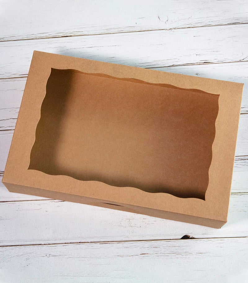 SOROO Brown Pastry Bakery Box 14x10x3inch,Large Donuts,Muffins,Cookies Boxes with PVC Window - Auto-Pop up Paper Box Nature Cardboard Take Out Container,Pack of 15 - Image 2