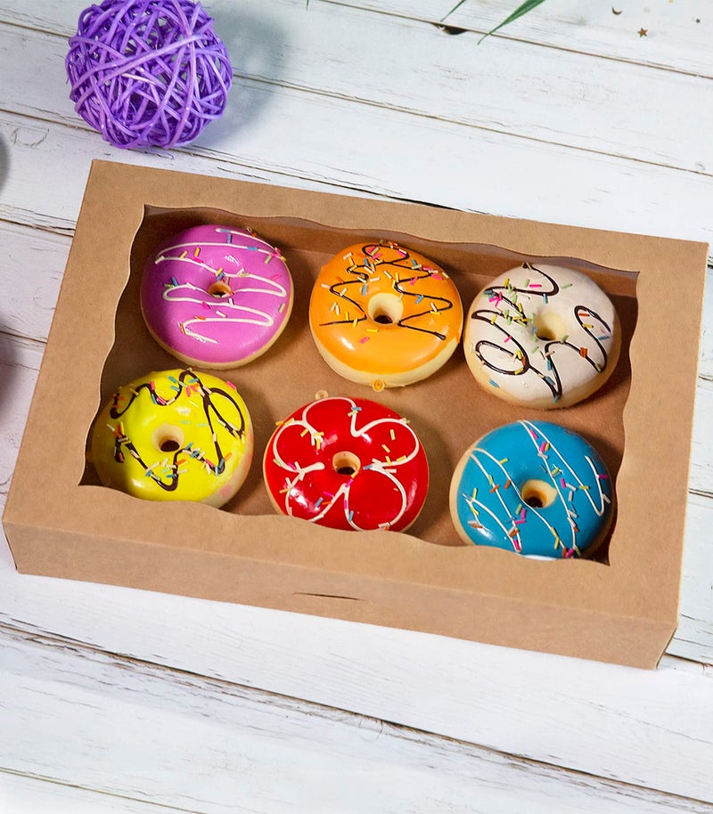 SOROO Brown Pastry Bakery Box 14x10x3inch,Large Donuts,Muffins,Cookies Boxes with PVC Window - Auto-Pop up Paper Box Nature Cardboard Take Out Container,Pack of 15 - Image 4
