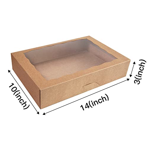 SOROO Brown Pastry Bakery Box 14x10x3inch,Large Donuts,Muffins,Cookies Boxes with PVC Window - Auto-Pop up Paper Box Nature Cardboard Take Out Container,Pack of 15 - Image 3