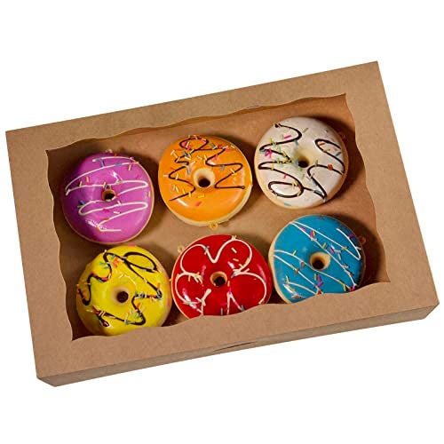 SOROO Brown Pastry Bakery Box 14x10x3inch,Large Donuts,Muffins,Cookies Boxes with PVC Window - Auto-Pop up Paper Box Nature Cardboard Take Out Container,Pack of 15 - Image 1