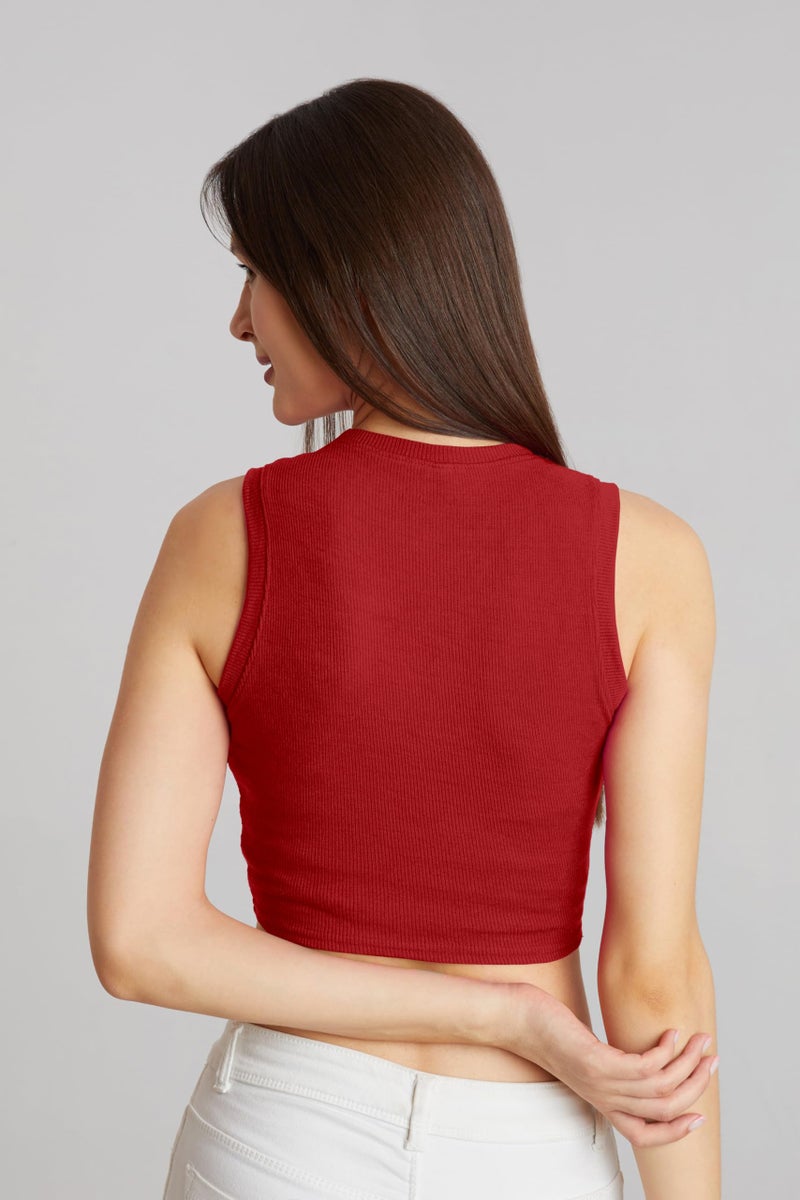 Berry&Bird BERRY BIRD® Stylish Sleeveless Round Neck Ribbed Tank Tops for Women & Girls Slim Fit Collarless Beach, Gym Wear and Western Trendy Fashion Red - Image 2