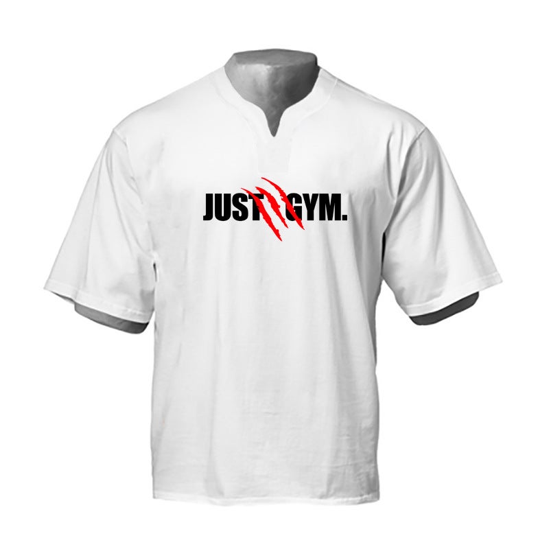 summer muscle fitness loose fashion brand short sleeve men''s flow foreign trade plus size T-shirt training V-neck top - Image 1