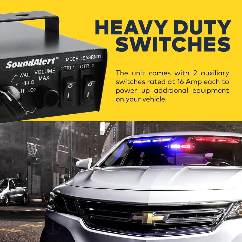 LAMPHUS SoundAlert 12V 100W Police Siren PA System Kit [Slim Speaker] [118-124dB] [Handheld Microphone] [Hands-Free] Warning Emergency Siren for Vehicles Tow Truck UTV ATV Van Car POV RV - Image 4