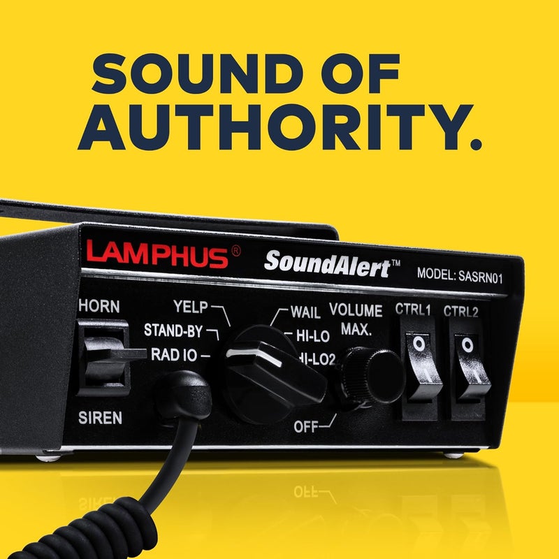 LAMPHUS SoundAlert 12V 100W Police Siren PA System Kit [Slim Speaker] [118-124dB] [Handheld Microphone] [Hands-Free] Warning Emergency Siren for Vehicles Tow Truck UTV ATV Van Car POV RV - Image 2