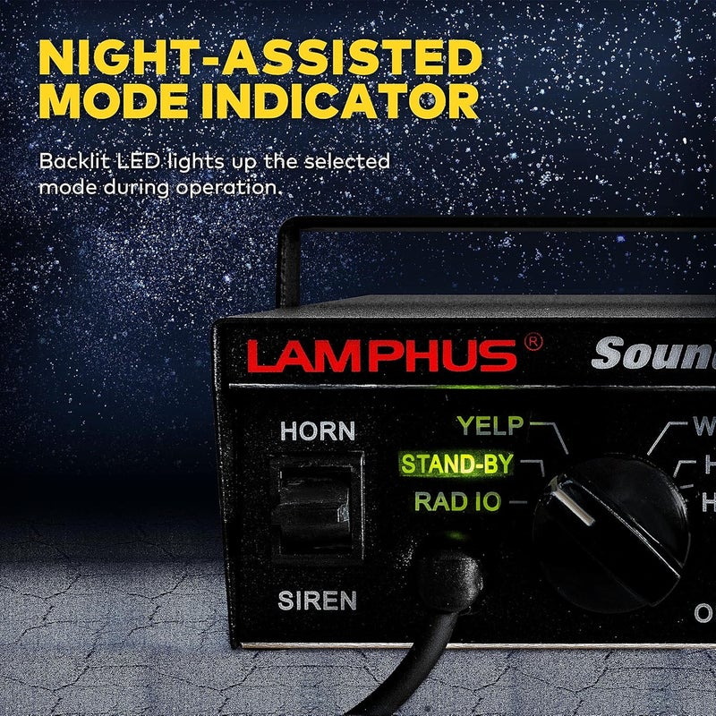 LAMPHUS SoundAlert 12V 100W Police Siren PA System Kit [Slim Speaker] [118-124dB] [Handheld Microphone] [Hands-Free] Warning Emergency Siren for Vehicles Tow Truck UTV ATV Van Car POV RV - Image 3