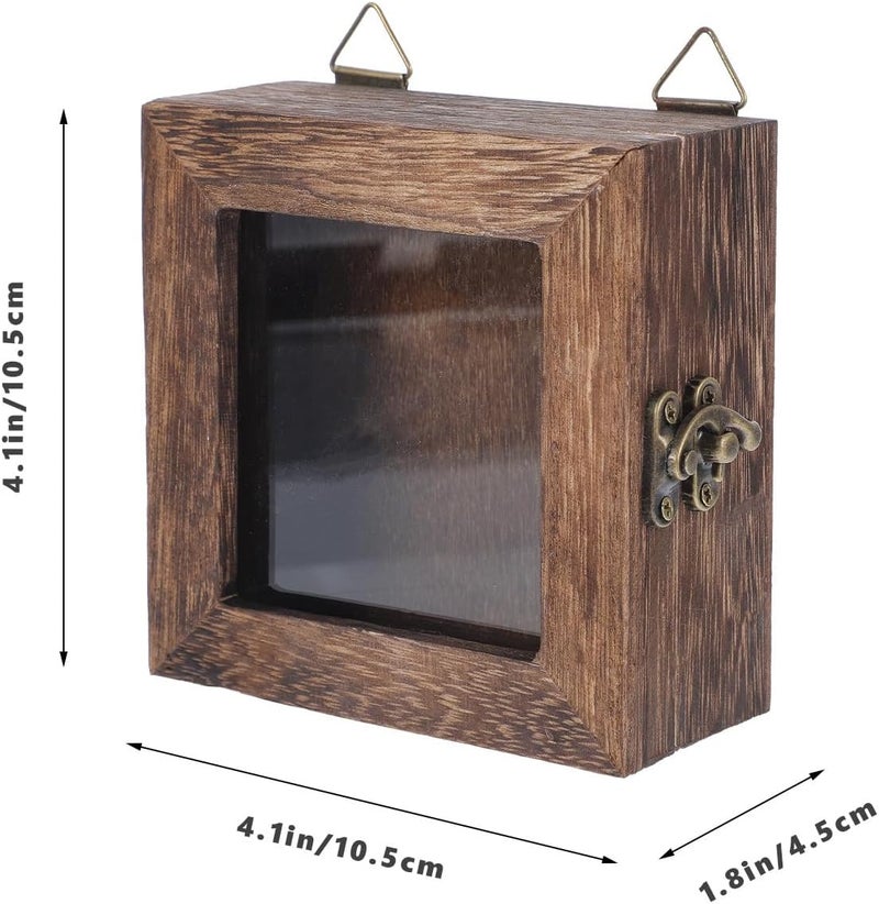 صندوق عرض الحشرات بإطار ظل مع غطاء زجاجي بلون الكربون مقاس 10x10x4.5 سم، علبة عينات معلقة على الحائط لتخزين الفراشات والزهور المجففة. - Image 2