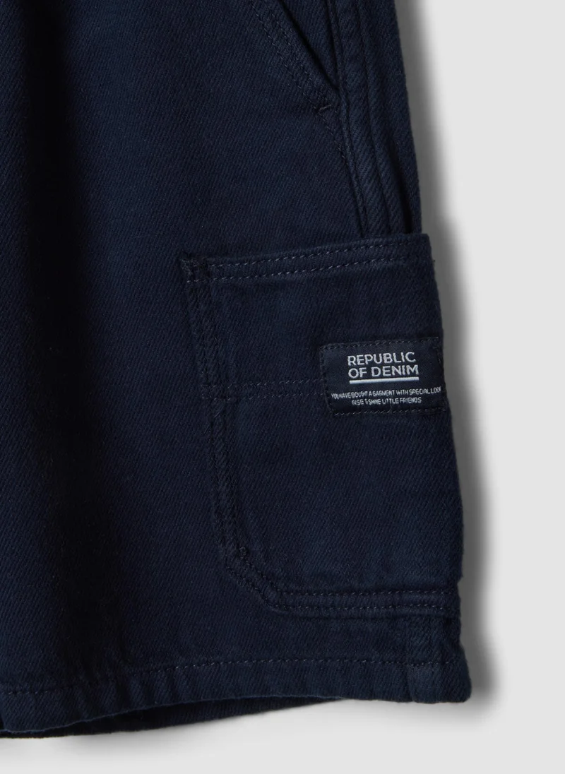Ovs  OVS Boys' Blue Pure Cotton Cargo Shorts With Drawstring, Regular Fit for Kids | Best Price UAE