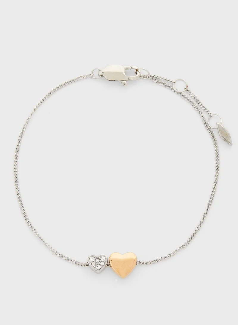 FOSSIL Duo Hearts Two-Tone Bracelet