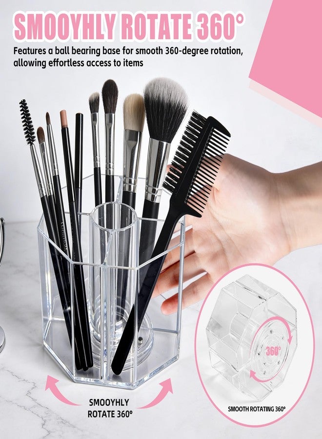 HALAGAS Acrylic Makeup Brush Holder, 360°Rotating Makeup Brush Organizer with 5 Grids, Clear Makeup Holder for Courtup, Bathroom Vanity Desktop Organizer (Rhombus) - Image 5