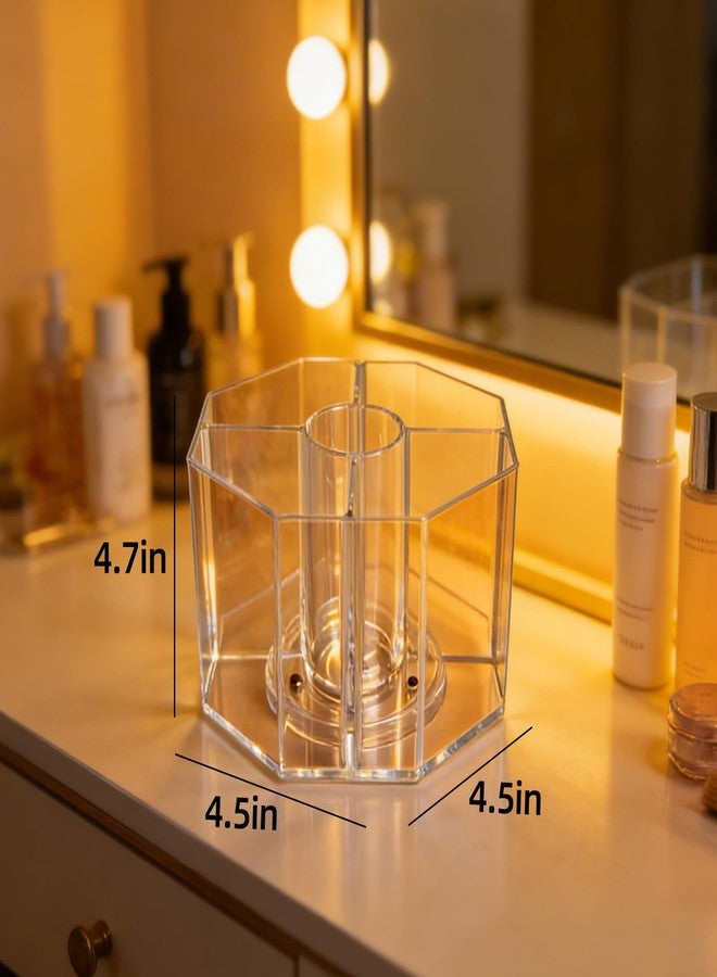 HALAGAS Acrylic Makeup Brush Holder, 360°Rotating Makeup Brush Organizer with 5 Grids, Clear Makeup Holder for Courtup, Bathroom Vanity Desktop Organizer (Rhombus) - Image 3