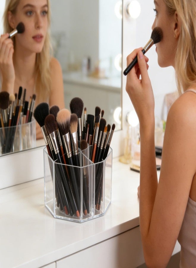 HALAGAS Acrylic Makeup Brush Holder, 360°Rotating Makeup Brush Organizer with 5 Grids, Clear Makeup Holder for Courtup, Bathroom Vanity Desktop Organizer (Rhombus) - Image 4