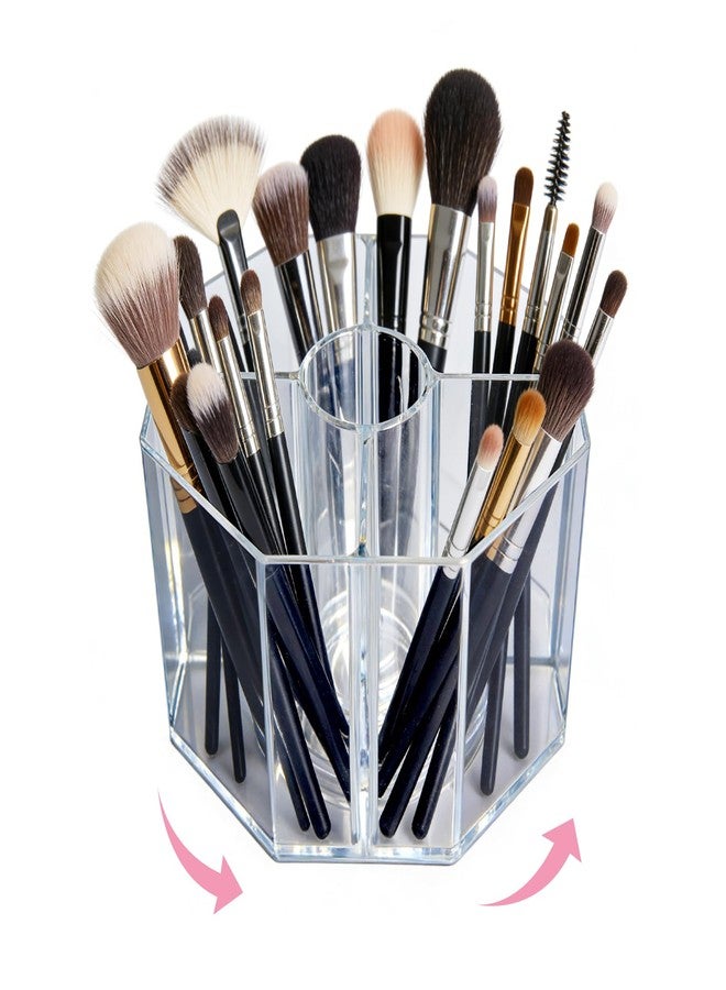 HALAGAS Acrylic Makeup Brush Holder, 360°Rotating Makeup Brush Organizer with 5 Grids, Clear Makeup Holder for Courtup, Bathroom Vanity Desktop Organizer (Rhombus) - Image 1
