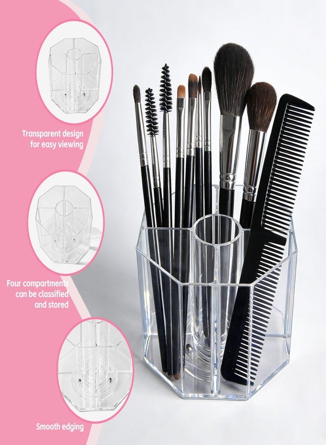 HALAGAS Acrylic Makeup Brush Holder, 360°Rotating Makeup Brush Organizer with 5 Grids, Clear Makeup Holder for Courtup, Bathroom Vanity Desktop Organizer (Rhombus) - Image 2