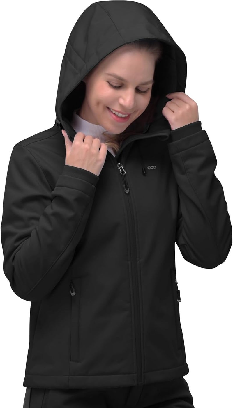 33,000ft Women's Softshell Jacket, Fleece Lined Warm Jacket Light Hooded Windproof Coat for Outdoor Hiking - Black, Size L - Image 2