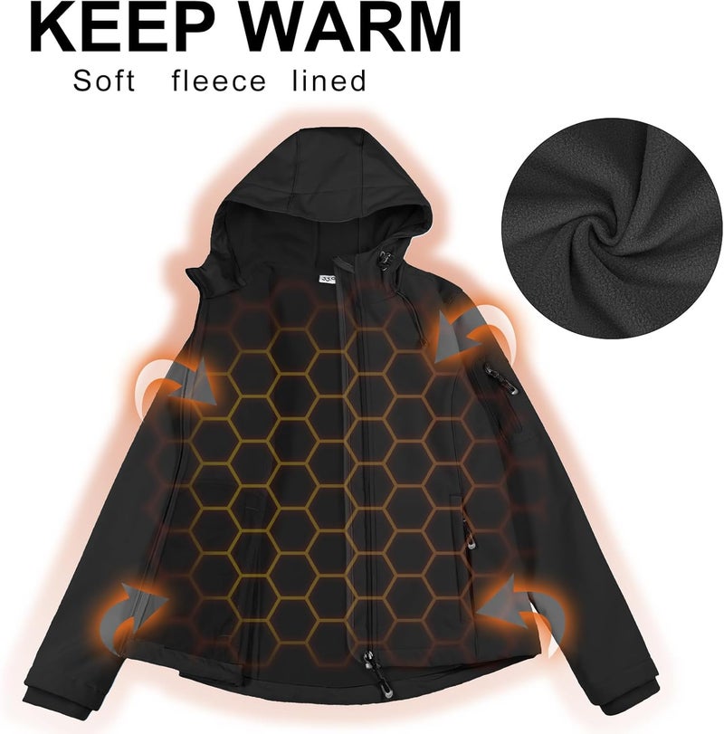 33,000ft Women's Softshell Jacket, Fleece Lined Warm Jacket Light Hooded Windproof Coat for Outdoor Hiking - Black, Size L - Image 3
