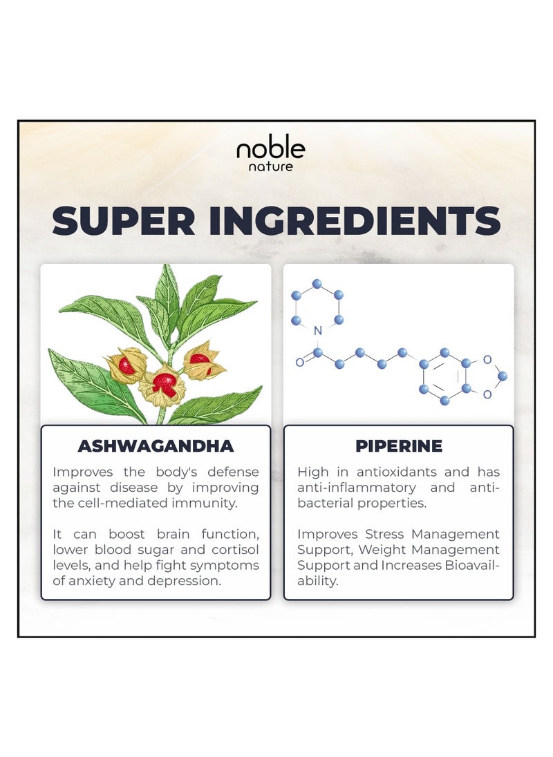 noble nature - Ashwagandha Capsules with Organic Ashwagandha Root Extract Powder & Black Pepper Fruit Extract 1500 MG 60 Veg Capsules - Image 1