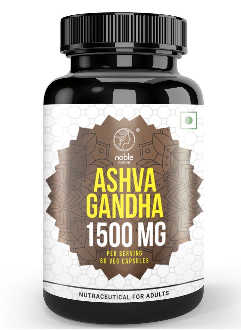 noble nature - Ashwagandha Capsules with Organic Ashwagandha Root Extract Powder & Black Pepper Fruit Extract 1500 MG 60 Veg Capsules - Image 1