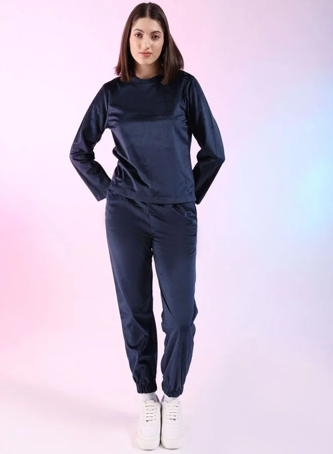 Women Regular Fit Solid Long Sleeve Mid Rise Top and Pant Co-Ord Set