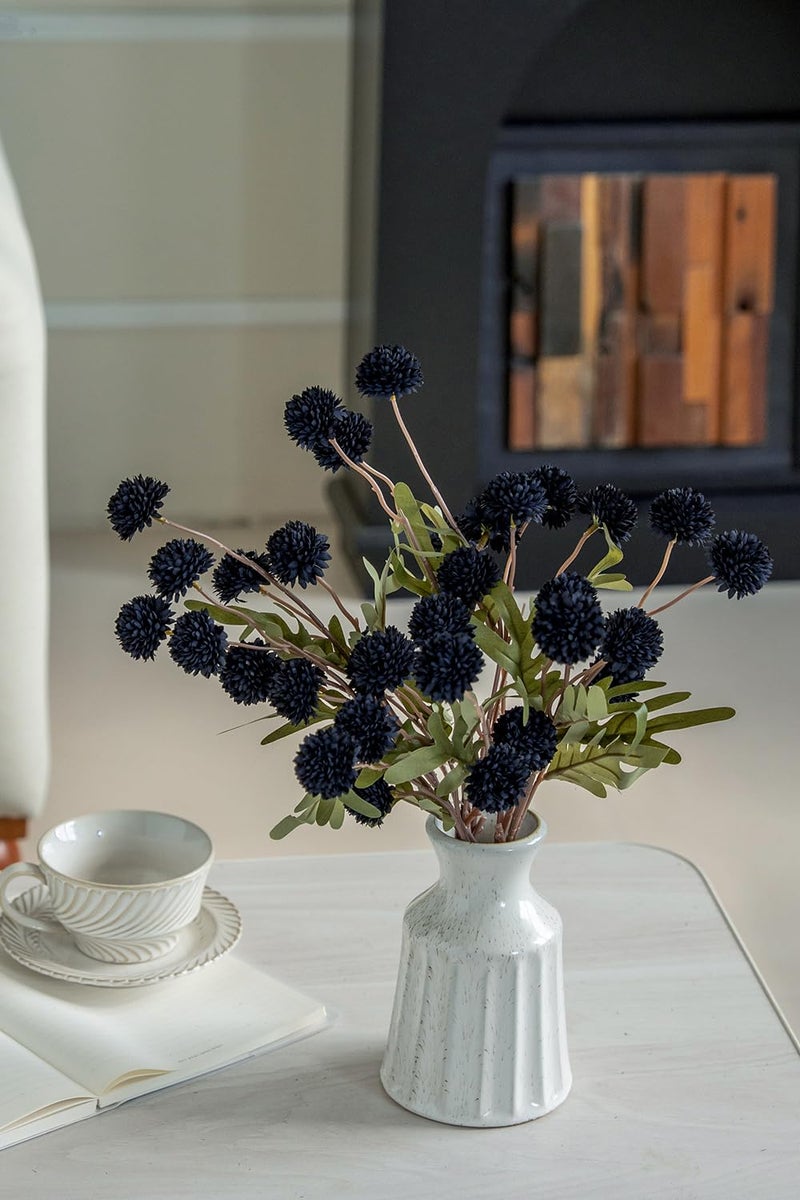 Laelfe Black Kiku Artificial Flower - 5 Pcs Fake Pompon Mums Silk Small Chrysanthemum Faux Ball Flower Stem Decor for Home Wedding Filler DIY Bouquet Centerpieces Arrangements Shower(Black) - Image 4