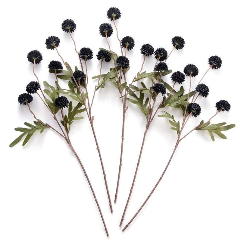 Laelfe Black Kiku Artificial Flower - 5 Pcs Fake Pompon Mums Silk Small Chrysanthemum Faux Ball Flower Stem Decor for Home Wedding Filler DIY Bouquet Centerpieces Arrangements Shower(Black) - Image 1