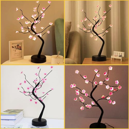 OURBAOFU 36 LED Cherry Blossom Sparkly Fairy Spirit Tree Lights DIY Artificial Tree BatteryUSB Operated Tabletop Tree Lamp for Bedroom Christmas Indoor Room Decor Night Lights Warm White - Image 3