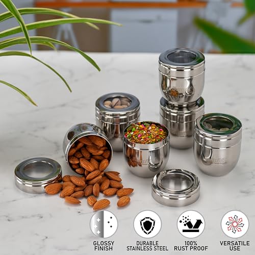 Sumeet Stainless Steel Conical Shape Canisters/Dabba/Storage Containers for Kitchen with See Through Lid, Set of 6 Pcs, 150ml Each, 6cm Dia, Silver - Image 3