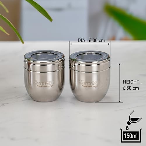 Sumeet Stainless Steel Conical Shape Canisters/Dabba/Storage Containers for Kitchen with See Through Lid, Set of 6 Pcs, 150ml Each, 6cm Dia, Silver - Image 4