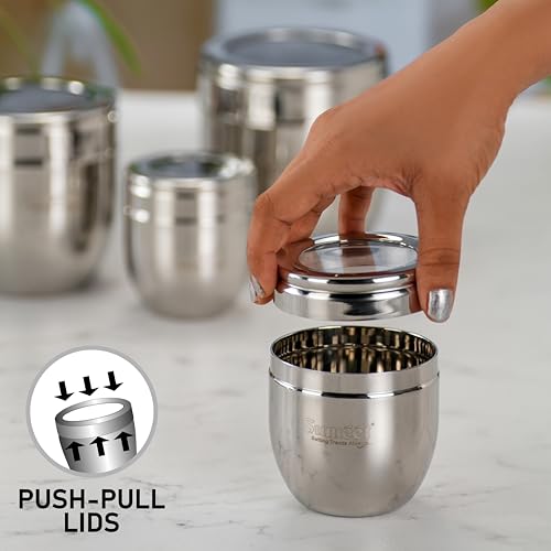 Sumeet Stainless Steel Conical Shape Canisters/Dabba/Storage Containers for Kitchen with See Through Lid, Set of 6 Pcs, 150ml Each, 6cm Dia, Silver - Image 2