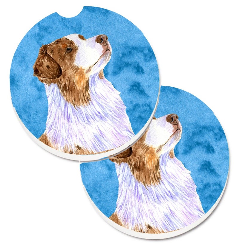 Caroline's Treasures LH9363BUCARC Blue Australian Shepherd Set of 2 Cup Holder Car Coasters Absorbent Sandstone Coasters for Car Cup Holders Gifts for Men or Women  Large  Multicolor