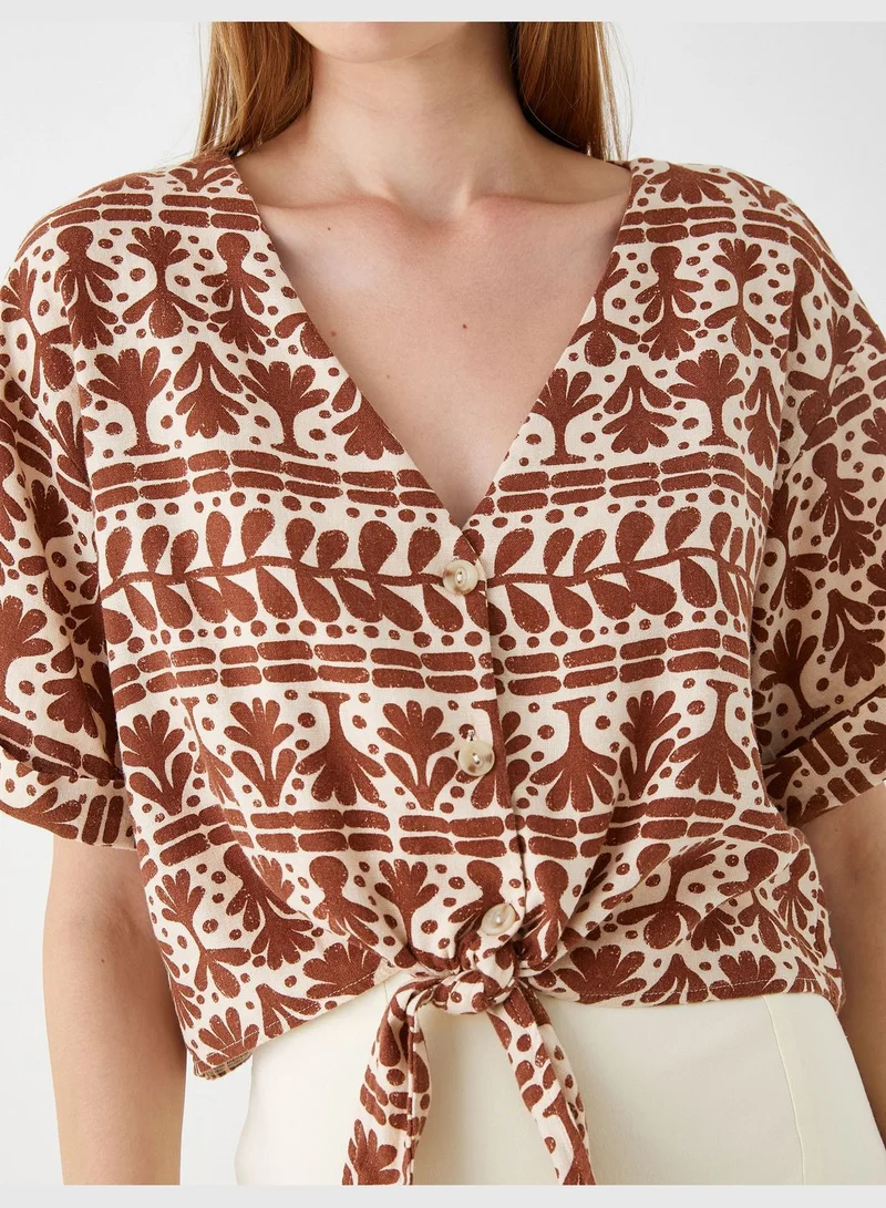 KOTON Floral Shirt Tie Waist