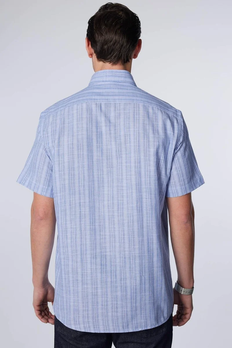 تودورس Classic Fit Short Sleeve Single Pocket Striped Summer Linen Effect Men's Shirt