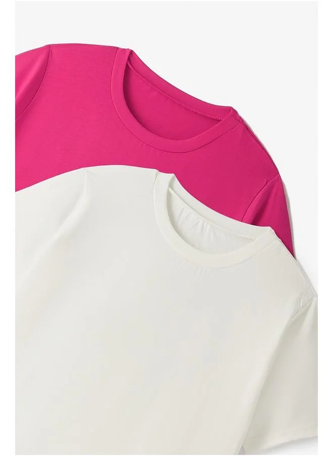 JUNE June Kids Short Sleeve 2-Pack Plain Tshirt Ecru - Fuchsia