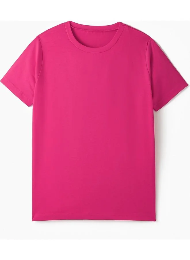 JUNE June Kids Short Sleeve 2-Pack Plain Tshirt Ecru - Fuchsia