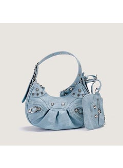 2024 Rivet Tassel Pleated Biker Bag for Women Blue