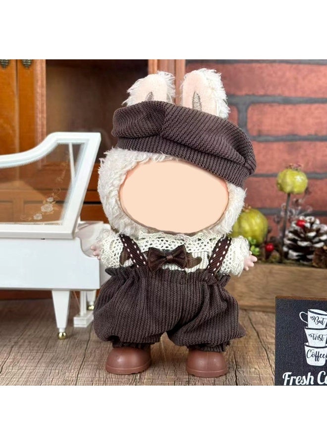 Cookie Master Knit Set with Cap & Bow for 17cm Doll - Cream Sweater + Brown Overalls (Doll/Shoes Not Included)  - Image 1
