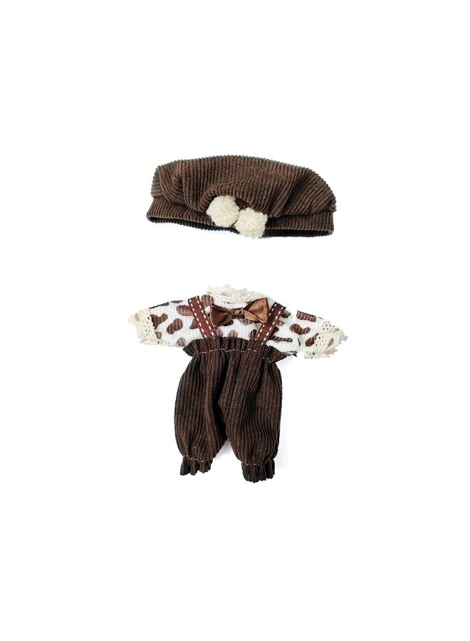 Cookie Master Knit Set with Cap & Bow for 17cm Doll - Cream Sweater + Brown Overalls (Doll/Shoes Not Included)  - Image 2