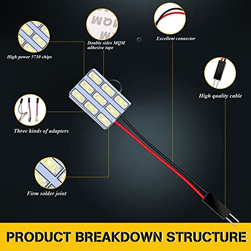 YM EBright EverBrightt 6-Pack Cool White 5730 9SMD Led Panel Dome Light Auto Car Reading Interior Light DC 12V with T10 / BA9S / Festoon Adapters - Image 4