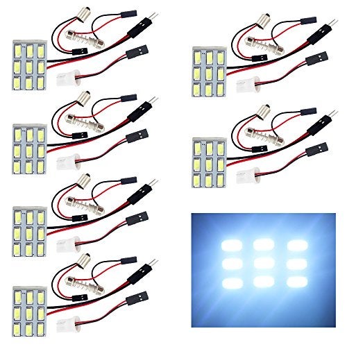 YM EBright EverBrightt 6-Pack Cool White 5730 9SMD Led Panel Dome Light Auto Car Reading Interior Light DC 12V with T10 / BA9S / Festoon Adapters - Image 1