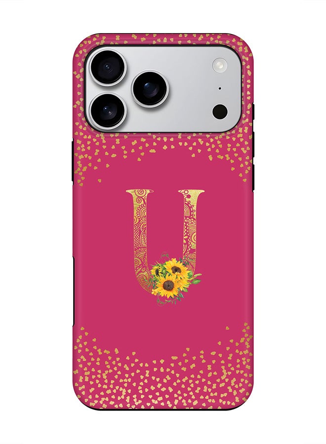 Stylizedd Tough Pro Magnetic Case for iPhone 17 Pro Max, Dual Layer hybrid PC + TPU Mobile Cover Matte - Custom Floral Monogram - U ( Deep Pink )