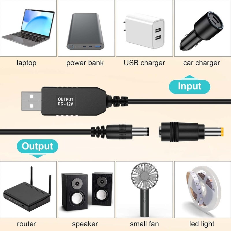 محول رفع الجهد من iGreely USB - من 5 فولت تيار مستمر إلى 12 فولت، كابل بطول 3 أقدام مع مقبس تيار مستمر 5.5 × 2.5 مم أو 5.5 × 2.1 مم - Image 5