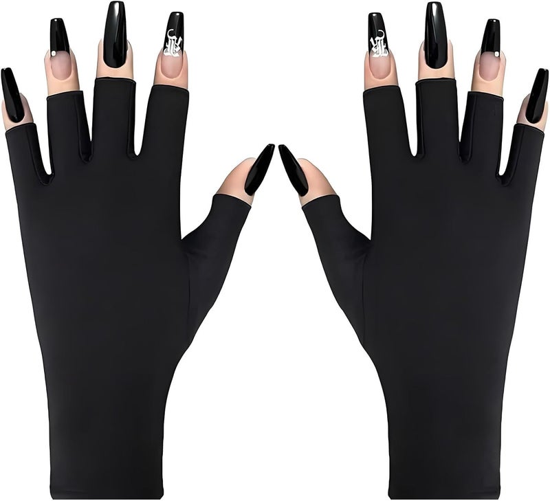 قفازات UV لأظافر الجل قفازات مضادة للأشعة فوق البنفسجية قفاز للعناية بالبشرة بدون أصابع للنساء والرجال لحماية اليدين من الشمس وأضرار مجفف الأظافر باللون الأسود